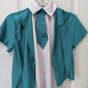 Child Jazz Costume: Teal and White Semi- Custom with stones
